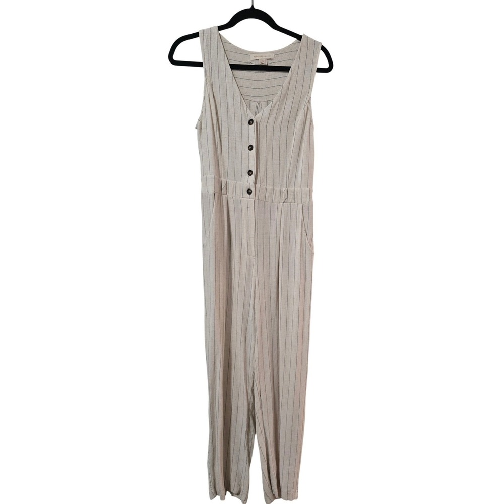 Monteau Los Angeles M Linen Blend‎ Striped Jumpsuit Coastal Boho Quiet Luxury